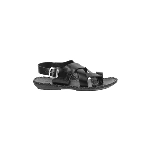 Image of Metro Men's Cross Strap Textured Leather Cushioned Casual Sandals