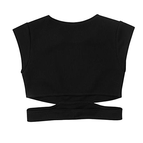 QinCiao Girls Cap Sleeve Gymnastics Active Ballet Dance Crop Tank Top Athletic Tee Shirts for Workout Sports Yoga Black 14