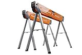 Bora Portamate Speedhorse Sawhorse Pair– Two Pack, Table Stand with Folding Legs, Metal Top for 2x4, Heavy Duty Pro Bench Saw Horse for Woodworking, Carpenters, Contractors, PM-4500T,Orange