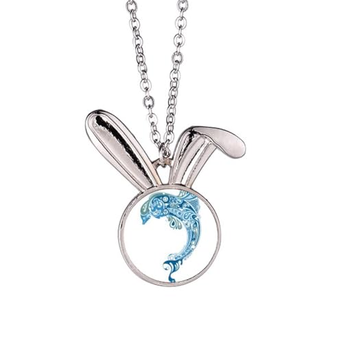 Collier dauphin bleu océan pendentif chaîne argent bijou marin tendance