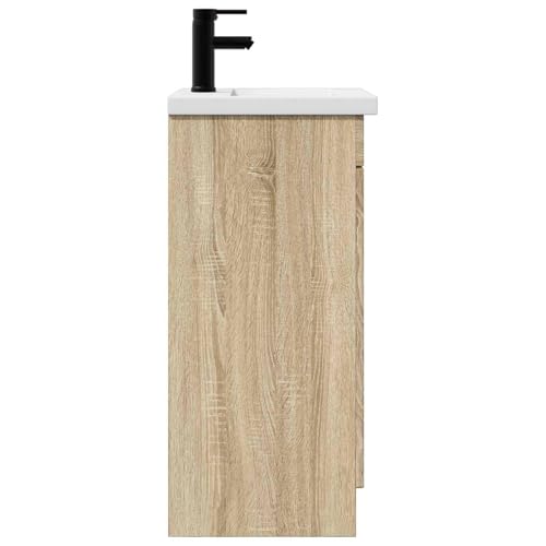 Mueble de baño con lavabo y puerta para organizar espacios reducidos o de invitados 4