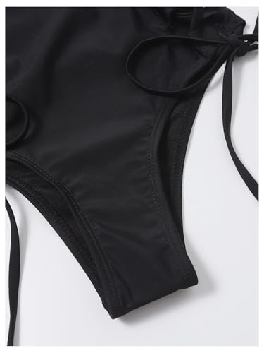 OYOANGLE Women's Tie Side Bikini Bottoms Lace Up High Waisted Bathing Suit Bottom4