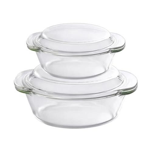 2 plats verre avec couvercles Borosilicate 0.7L & 1.5L