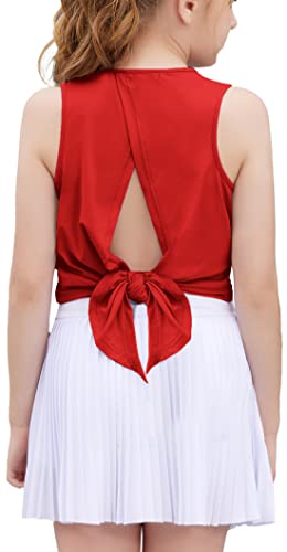 Image of Zaclotre Girls Athletic Tank Tops Open Tie Back Sleeveless Workout Shirts | Kids Sport Shirt 5-14Y, Stretchy, Lightweight, Quick-dry, Open Back, Tie Back, Dance, Tennis, Outdoor, Daily Wear