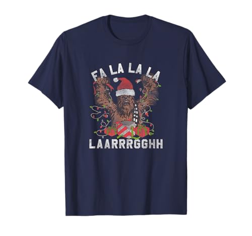 T-shirt Star Wars Noël Chewbacca avec guirlandes pour fan de la saga