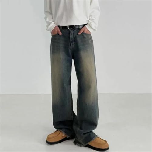 Men's Washed Denim Pants Loose Pants Straight Leg Trousers Jeans4