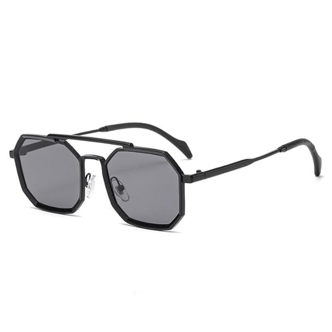 Unisex Hexagonal UV400 Protection Sunglasses, Metal Frame with black, clear lenses-image-45