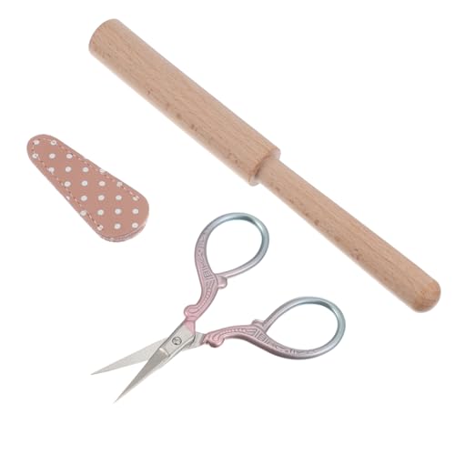 KONTONTY Ergonomic Handle Scissors Set Yarn Cutter Tools for Embroidery Sewing Tapestry Comfortable Grip Smooth Surface Leather Covered Case