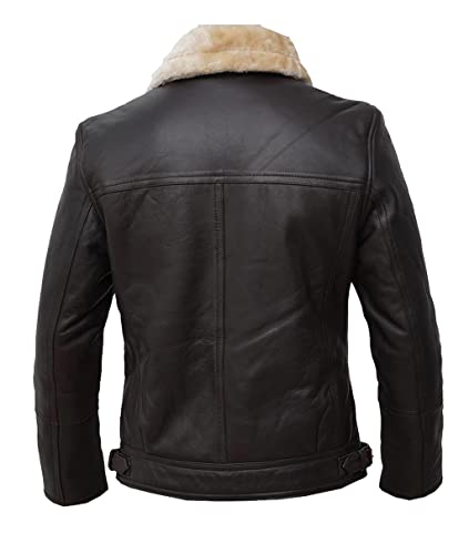 Rembidum Black Zipper Aviator Flying Shearling Leather Jacket for Men2
