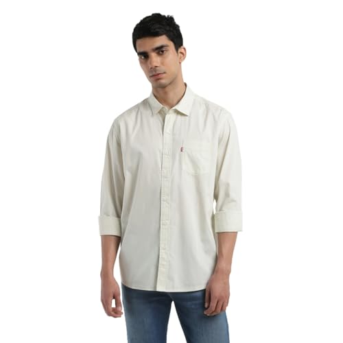 Levi's Cotton Men's Spread Collar Slim Fit Solid Shirts Cream, Large Levi's Cotton Men's Spread Collar Slim Fit Solid Shirts Cream, Large