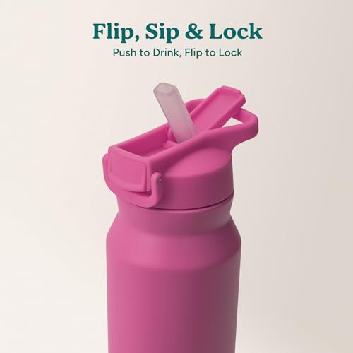 Image of REDUCE 32 oz Hydrate Pro Stainless Steel Insulated Water Bottle - Flip Top Leak-Proof Lid, Dishwasher Safe, BPA-Free, Dual Wall Vacuum, Keeps Drinks Cold for 48 Hrs, Cup Holder Friendly - Sangria