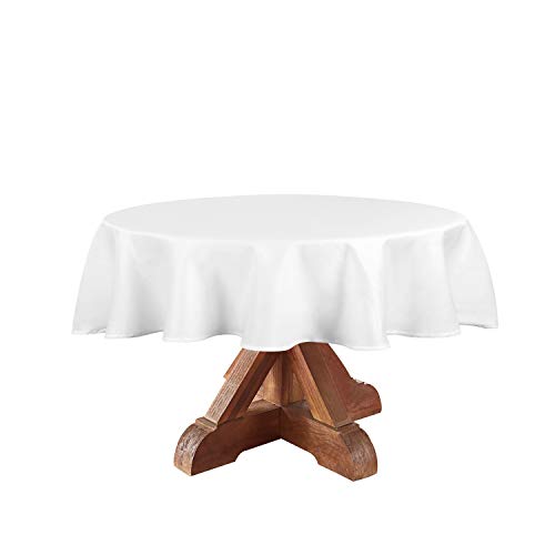 Image of Obstal 210GSM Round Table Cloth, White, 70 Inch Diameter | Water Resistance Microfiber Tablecloth, Decorative Fabric Circular Table Cover for Outdoor and Indoor Use