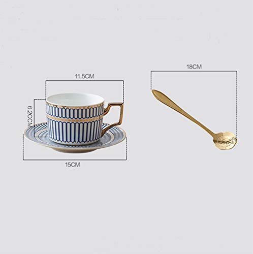 ufengke 8oz Fine Bone China Coffee Cup and Saucer, Blue Geometric Pattern Porcelain Coffee Cup, Ceramic Tea Cup