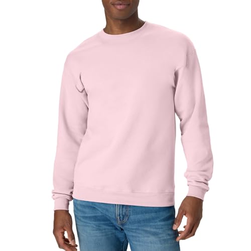 Hanes Men's EcoSmart Fleece, Pullover Crewneck Sweatshirt, 1 or 2 Pack, Pale Pink-1 Pack, Medium