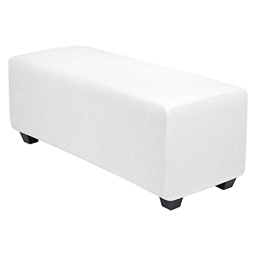 CONRUSER Stretch Ottoman Covers, Soft Jacquard Ottoman Slipcovers Rectangle Storage Stool Cover Footstool Slipcover for Living Room Furniture Protector (White, X-Large)