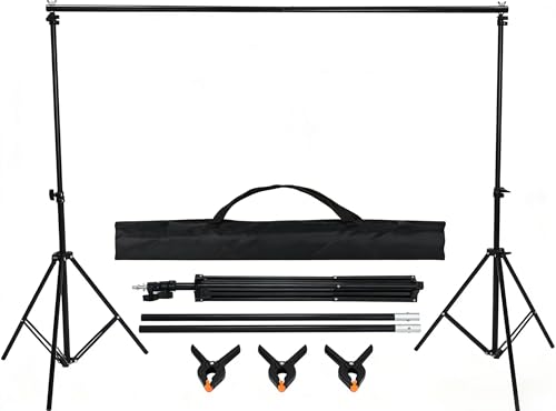 awolsrgiop 2x3m Support de Fond Photo, Support de Fond Réglable avec Base Triangulaire, 3 Pinces et 1 Sac, Réglable de 3m de Large, pour Studio, Diffusion en Direct et...