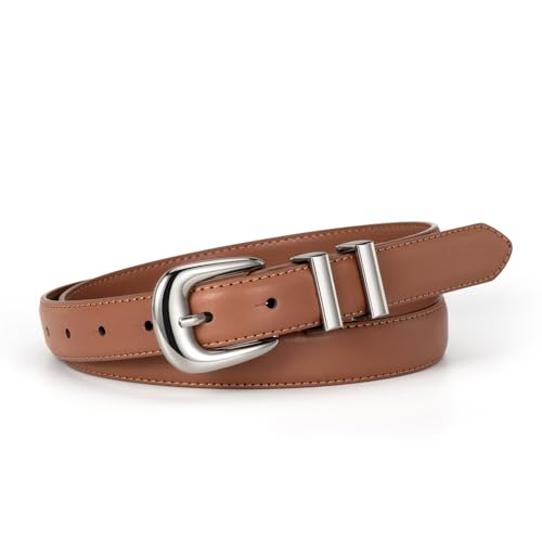 Genuine Leather belts for Women, Fashion Waist Belt for Jeans Pants Dresses with Gold Buckle, Casual Belt
