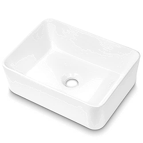 Vessel Sink Rectangular, Dcolora 16"X12" White Bathroom Vessel Sink Ceramic Porcelain Rectangle Bath Vessel Sink Above Counter Vanity Sink Basin #TOP6