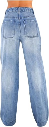 Women's Wide Leg Jeans Baggy High Waisted Casual Trendy Straight Stretch Loose Denim Pants Trouser with Pockets2