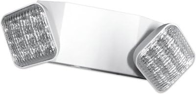 2 Head W/Mirrored Reflectors, 8 LEDs Per Head, Wall Mount Thermoplastic Emergency Light - White, 5.4W-7.2 Wedge Bulbs Sign, 14.625" x 3.75"