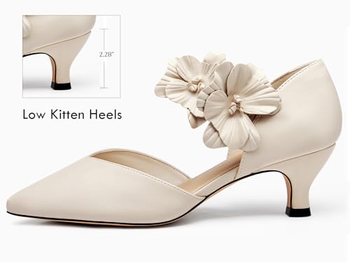 Image of Coutgo Womens Low Kitten Heels Dressy Shoes Comfortable Closed Toe Flower Slip on Formal Party Dance Heeled Pumps