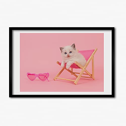 Tableau photo chat sur un transat Tulup cadre MDF 60x40 cm