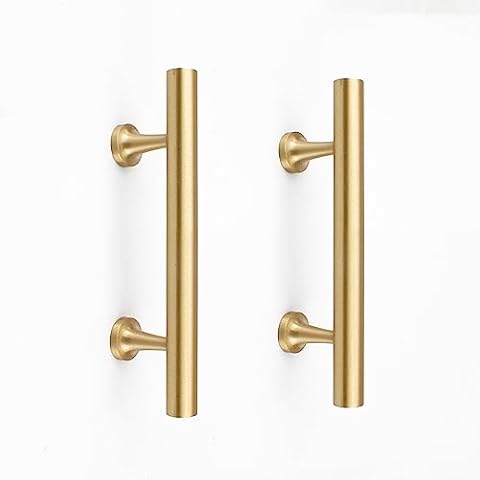 RZDEAL 3 Inch Kitchen Cabinet Handles Solid Brass Cabinet Pulls Round Bar Handles Brushed Gold Dresser Drawer Pulls Hardware 4 Pack Cover
