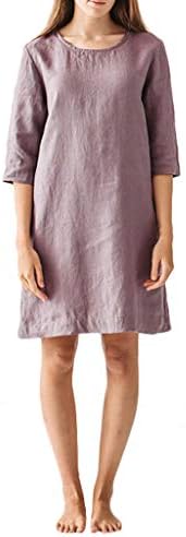 Muramba Clearance Dress Women 3/4 Sleeve Cotton Linen Pockets Dress
