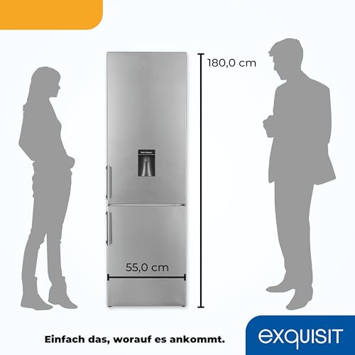 Exquisit Kühl-Gefrierkombination, Kühlschrank mit Gefrierfach, 268 Liter, Wasserspender, 4-Sterne-Gefrierfach, Temperaturregelung, KGC5265-70-H-WS-010E inoxlook – Bild 4