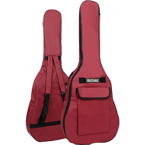 SUQ wasserdichte Oxford Gitarrentasche, 40/41 Zoll Tasche Musikmuster Nylon Gigbag, E-Gitarrentasche Akustikgitarre und Konzertgitarren Stoßfest (Rot)