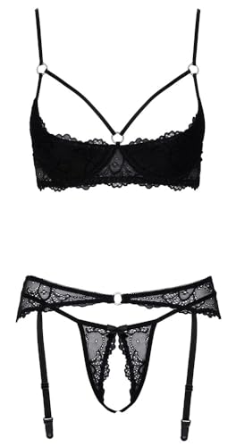 Ensemble 3 pièces de lingerie noire Cottelli pour sublimer vos soirées romantiques