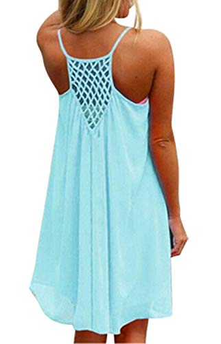 Angel ZYJ Damen Strandkleid Ärmellos Rückenfrei Lose Neckholder Chiffon Kleid Luftiges Sommerkleid Minikleid (Hellblau, s)