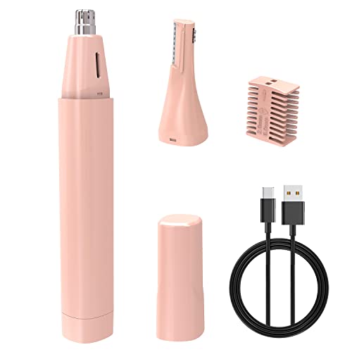 Nose Hair Trimmer Rechargeable Li-ion Battery, Precision Nose and Ear Eyebrow Hair Remover Clippers for Men and Women, IPX7 Waterproof (Pink)