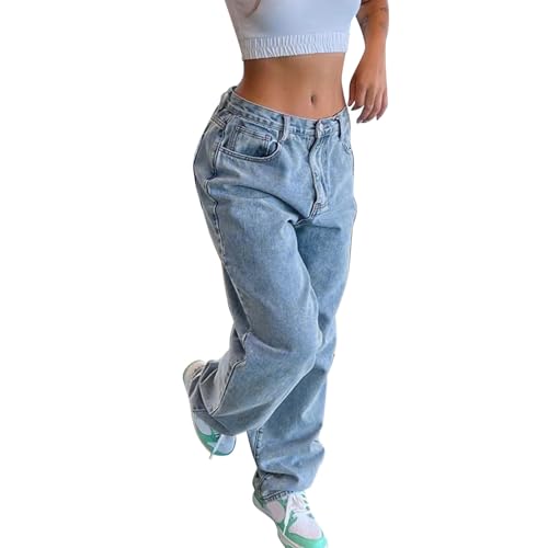 Baggy Jeans Damen Y2k Hose Straight Leg Jeans Damen High Waist Stretch Denim Hosen Weites Bein Jeanshosen Casual Lose Damenhose Freizeithose Wide Leg Hose Used-Look Mädchen Streetwear Schlaghose