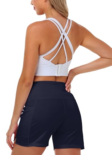 Image of AOBUTE Womens High Waist Swim Board Shorts with Pockets Quick Dry Bike Shorts