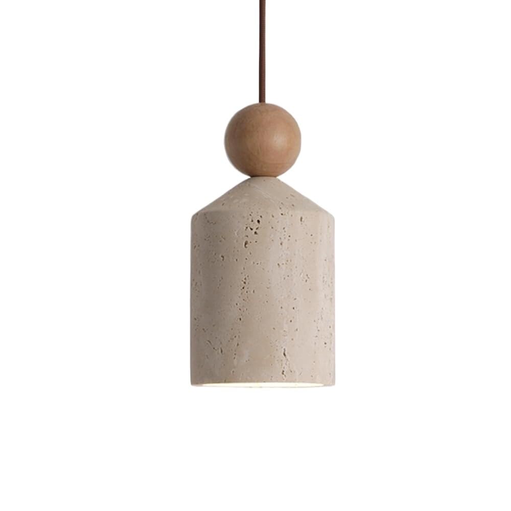 LYMSXAZOU Japanese Vintage Hanging Lamp Yellow Travertine Body Pendant Light Fixtures Solid Wood Accent Chandelier for Bedroom Living Room Hallway Entryway Balcony(Log Color)