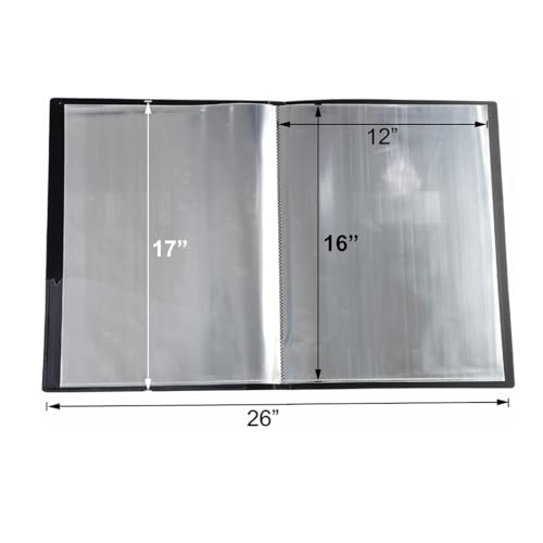 Image of Worldone A3 size (approx double of A4-photocopy paper) 1.2mm Virgin PP Portfolio Display Book -40 Fixed (non removable) Top Loading Photocopy safe Binder Sleeves, (44.5*32*2.5 cm), Black, Set of 1