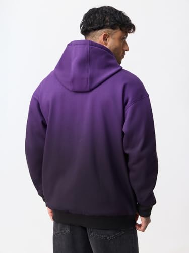 Image of The Souled Store Ombre Hoodie : Amethyst Men and Boys Full Sleeves Hooded Neck Purple Ombre Drop Shoulder Streetwear Trendy Cotton Blend Casual Winter Wear Oversized Zipper Hoodie
