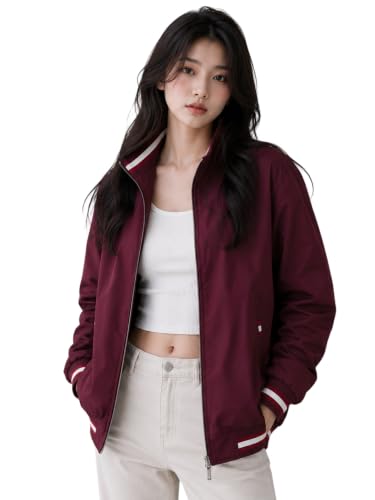 Image of Women's Oversized Bomber Jacket | Casual Full Sleeve Zip-Up Jacket | Lightweight Stand Collar Regular Fit Outerwear with Pockets