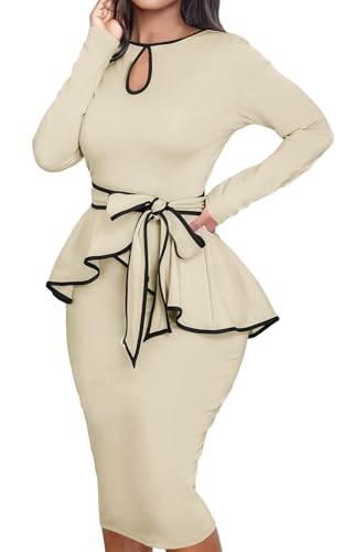 Image of MOJICK Vintage Dress for Women Ruffle Bodycon Keyhole