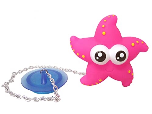 TAPON BAÑERA Lavabo BIDE Fregadero BAÑO con Cadena PLASTICO Flotador Infantil Marine Adventure Troopers Grace Animal MAR Estrella DE MAR Rosa