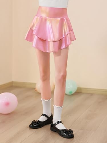 Image of Haloumoning Girls Metallic Skater Skort Kids Shiny Scooter Skirt 4-14 Years