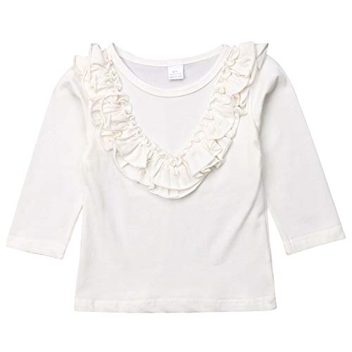Toddler Baby Girls Long Sleeve Cotton Basic Plain Ruffle Collar T-Shirt Solid Color Blouse Tops (White, 2-3 Years)