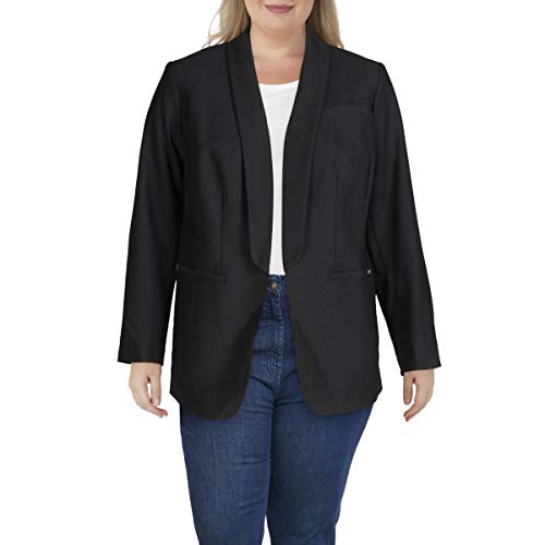 Calvin Klein Women's Plus Textured Open-Front Lined Blazer Jacket Top Black