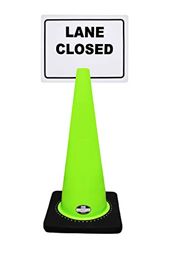 RK-Safety 28" Lime Cone, Black Base Without Reflective Tape, Plus Cone Sign 15"Lane Closed", (Cone-2 ea + Cone Sign-2 ea)