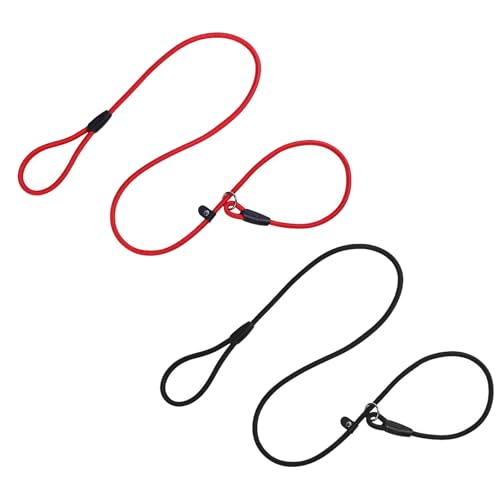 2 Pezzi Guinzaglio Retriever Nero, Guinzaglio Addestramento per Cani, 150cm Guinzaglios Regolabile, Guinzaglios di Nylon per Cuccioli e Cani di Taglia Media (Nero e Rosso)