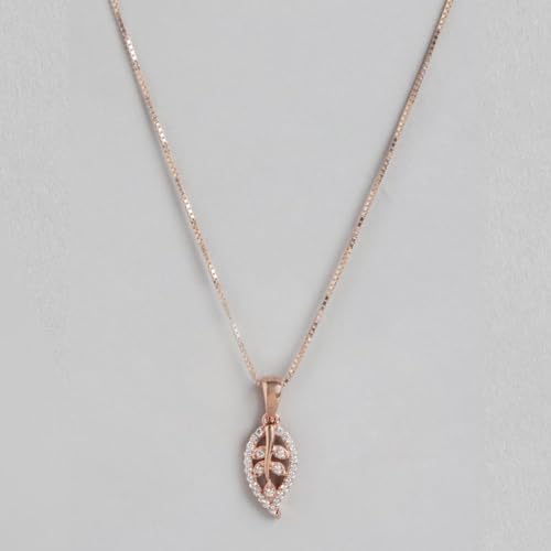 Image of ZAVYA 925 Sterling Silver Cubic Zirconia Rose Gold Plated Women's Leaf Jewelry Set | Gift for Women and Girls | With Certificate of Authenticity and 925 Hallmark