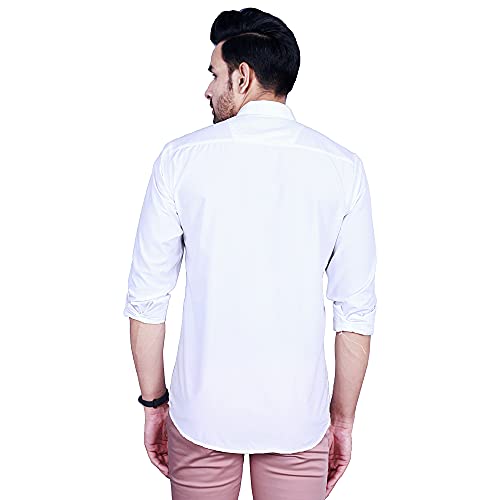 Image of Men's Cotton Solid Slim Fit Casual Spread Collar Shirt