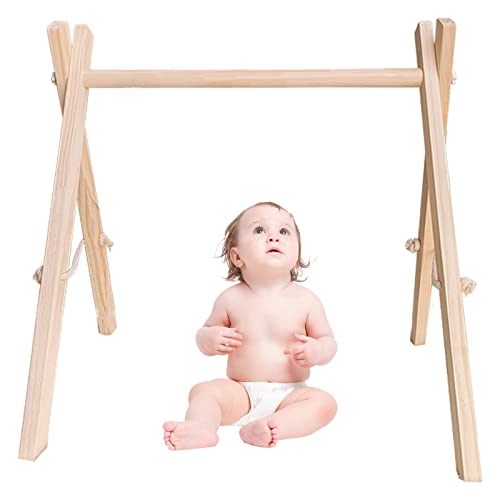Image of Wooden Baby Gym with Foldable Baby Play Gym Frame Wood Activity Gym Center for Baby Wooden Hanging Bar for Newborn Christmas Gift