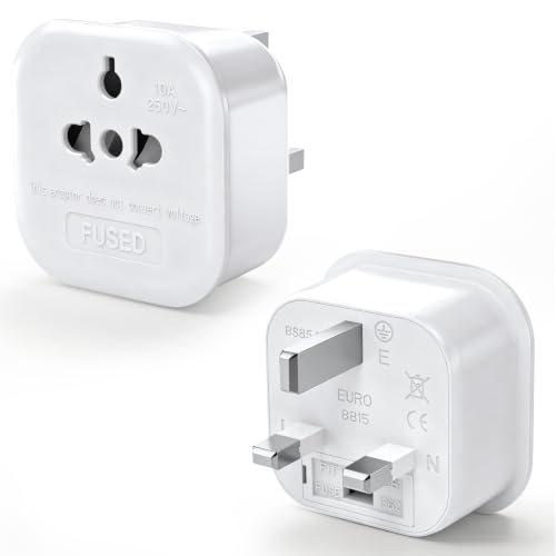 Image of US to UK Plug Adapter 2 Pin to 3 Pin Travel Adaptor 2 Pack,13A 250V Global Appliance Converter Plug for the Visitor from USA, EU, Australia, Thailand, Canada, Japan(Type A, B, C, I, E, F, L)